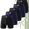 Men's 5-Pack Natural Bamboo Fiber Long Boxer Briefs, Anti-Curling Breathable Cool Underpants, Casual Comfy Underwear for All Seasons