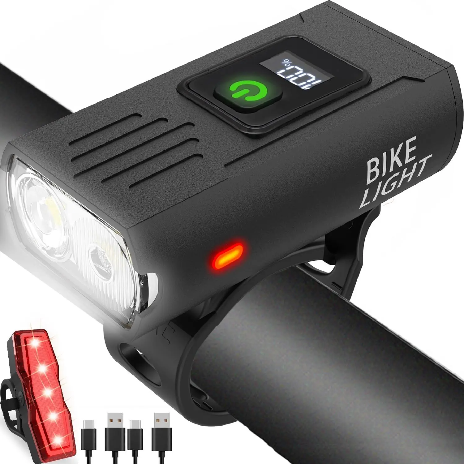 Super Bright Bike Light Set, USB Rechargeable Headlight & Taillight, 6+4 Modes Waterproof Safety Lights for Night Riding, Road, Mountain Cycling, with LED Display & Light Sensor