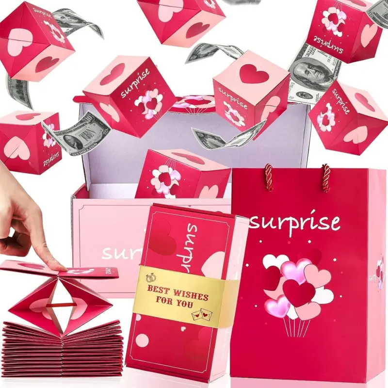 10/16/20 Bounces Surprise Anniversary Party Gift Box Explosion Unique Folding Bouncing Red Envelope Cash Box with Confetti for Christmas Ladies Men Kids Birthday Party Items