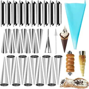2026 New 30Pcs Stainless Steel Cream Horn Cannoli Tube Mold Set, 20 Cone Shapes + 10 Tubular Baking Forms, Reusable Pastry Mold for Cream Roll, Croissant & Danish Lady Lock, Baking Hand Tools Kit, Ideal SummerVibes Kitchen Supply & Father’s Day Gift
