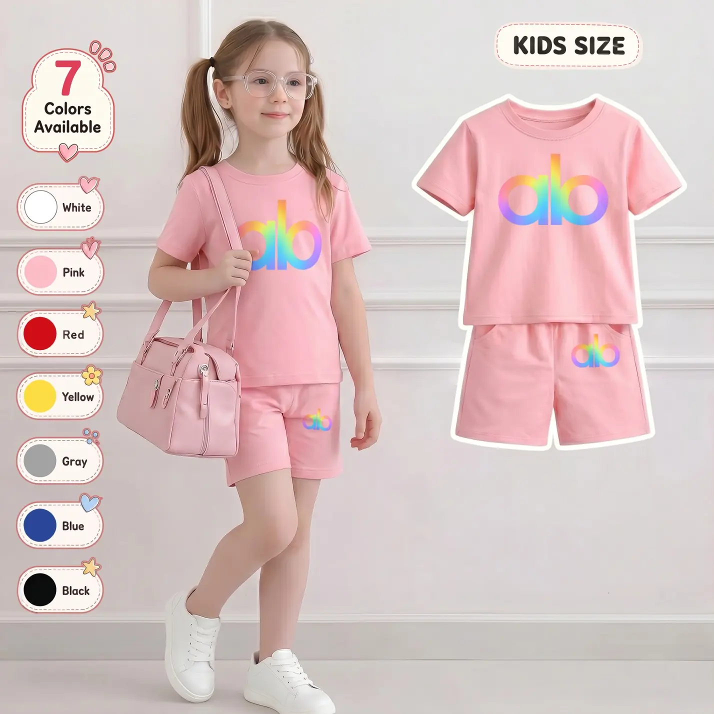 Kids 2-Piece T-Shirt and Shorts Outfit, Breathable Soft Crew Neck Top and Elastic Waist Shorts for Toddlers, Lightweight Solid Color Summer Set, Daily Wear, T-Shirt Shorts