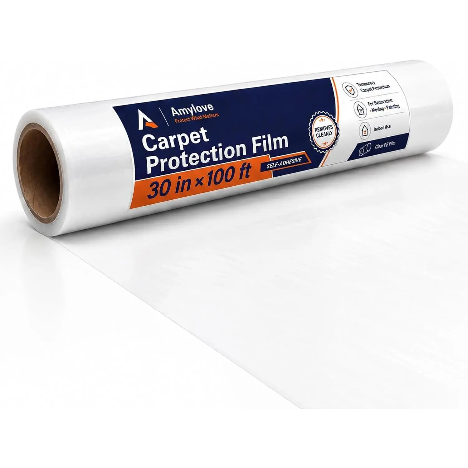 Amylove 30 Inch X 100 ft Carpet Plastic Protection Film, Transparent