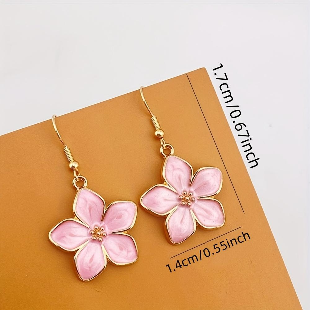 1 Pair Oil-Dripping Pink Petal Earrings Suitable for Jewelry Gifts Flower Dangle Earrings