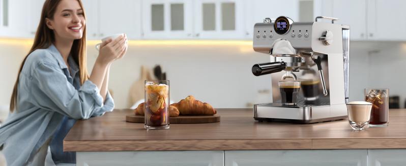 Kismile Espresso Machine with Cold Brew, Professional Espresso Maker with Milk Frother Steam Wand for Latte & Cappuccino, Espresso Coffee Machine with LED Display for Home Use(Stainless Steel)