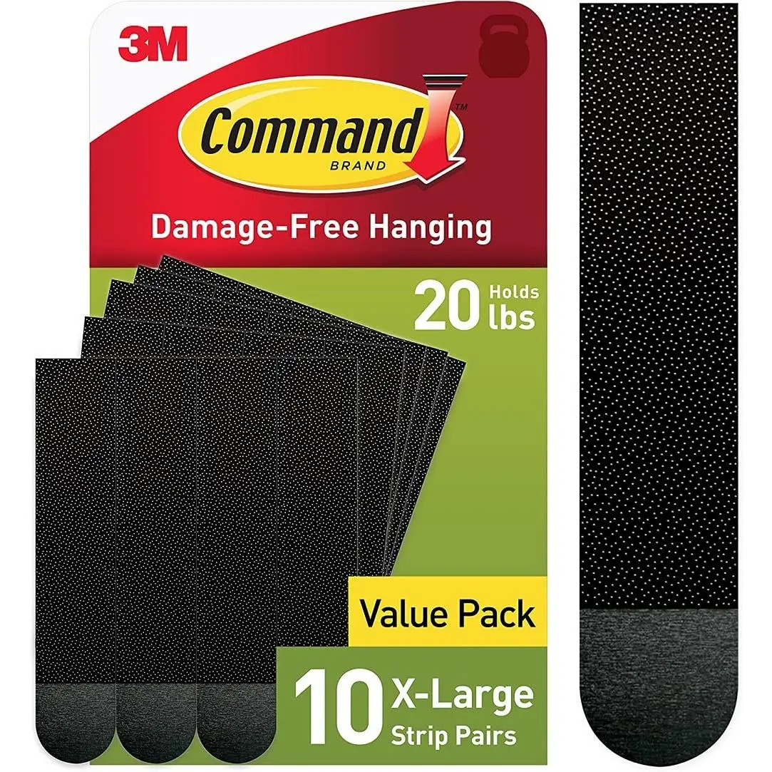 Command 20 lb XL 10 Pairs Heavyweight Picture Hanging Strips (20 Strips), Damage-Free Hangers for Picture Frames, No Tools Required, Ideal for Home Room Wall Decor, Black Adhesive