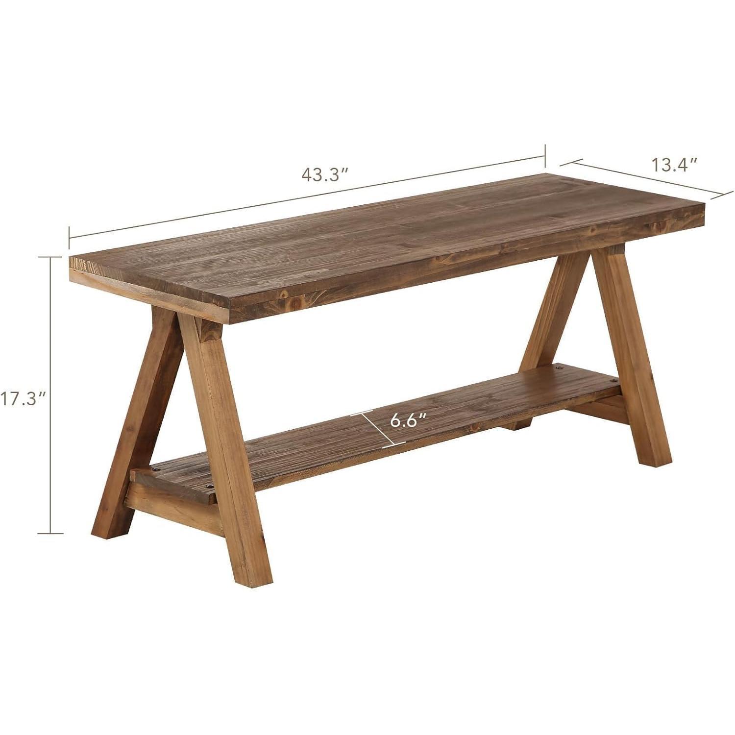 43" Farmhouse  Bench, Long Rustic Indoor Storage Bench for Entryway, Living Room, Dining Room, Solid  Construction,