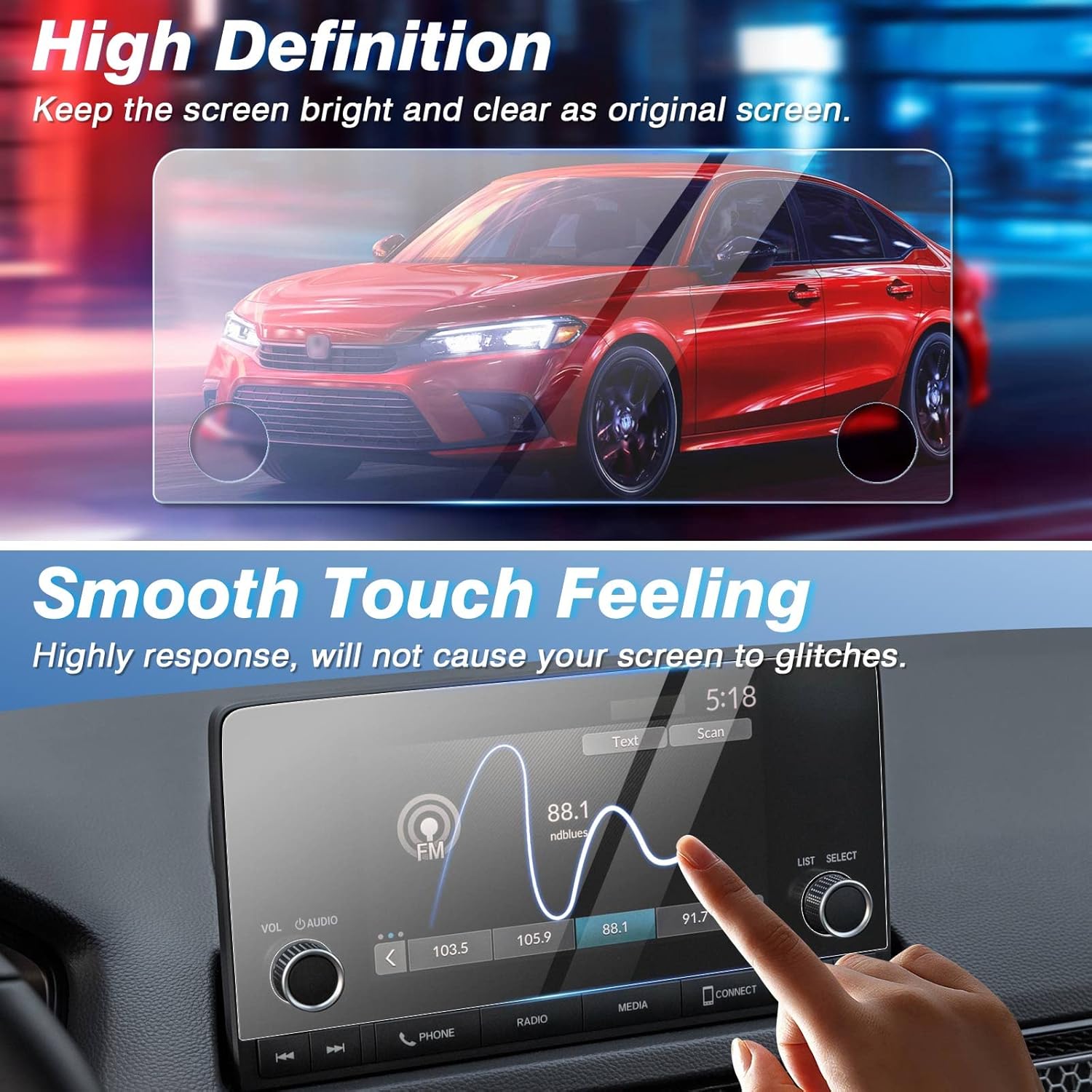 Tempered Glass Screen Protector for Honda Civic LX Sport EX 2022-2024 2025 11th Gen. /CR-V 2023-2025 CRV 7-Inch Touchscreen, Anti Glare Anti Fingerprint Car Radio Screen Cover Tempered Glass Screen Protector for Honda Civic LX Sport EX 2022-2024 2025 11th Gen. /CR-V 2023-2025 CRV 7-Inch Touchscreen, Anti Glare Anti Fingerprint Car Radio Screen Cover