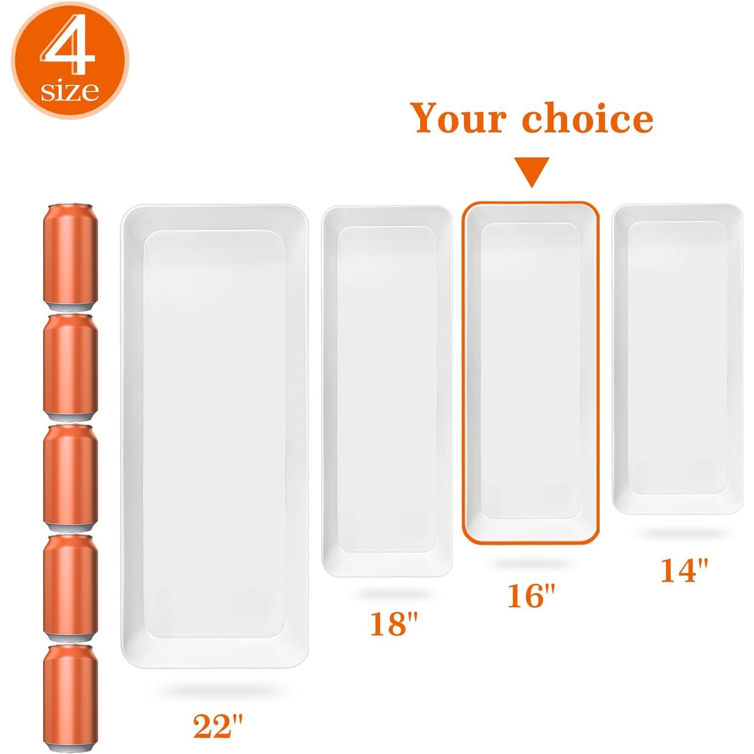 Serving Tray Platter Rectangle, 4 count Long Narrow  Tray for Veggie Fruit Snack Dessert, Plastic White  Trays for Party Supplies Display, Rectangular Platters for Serving ,