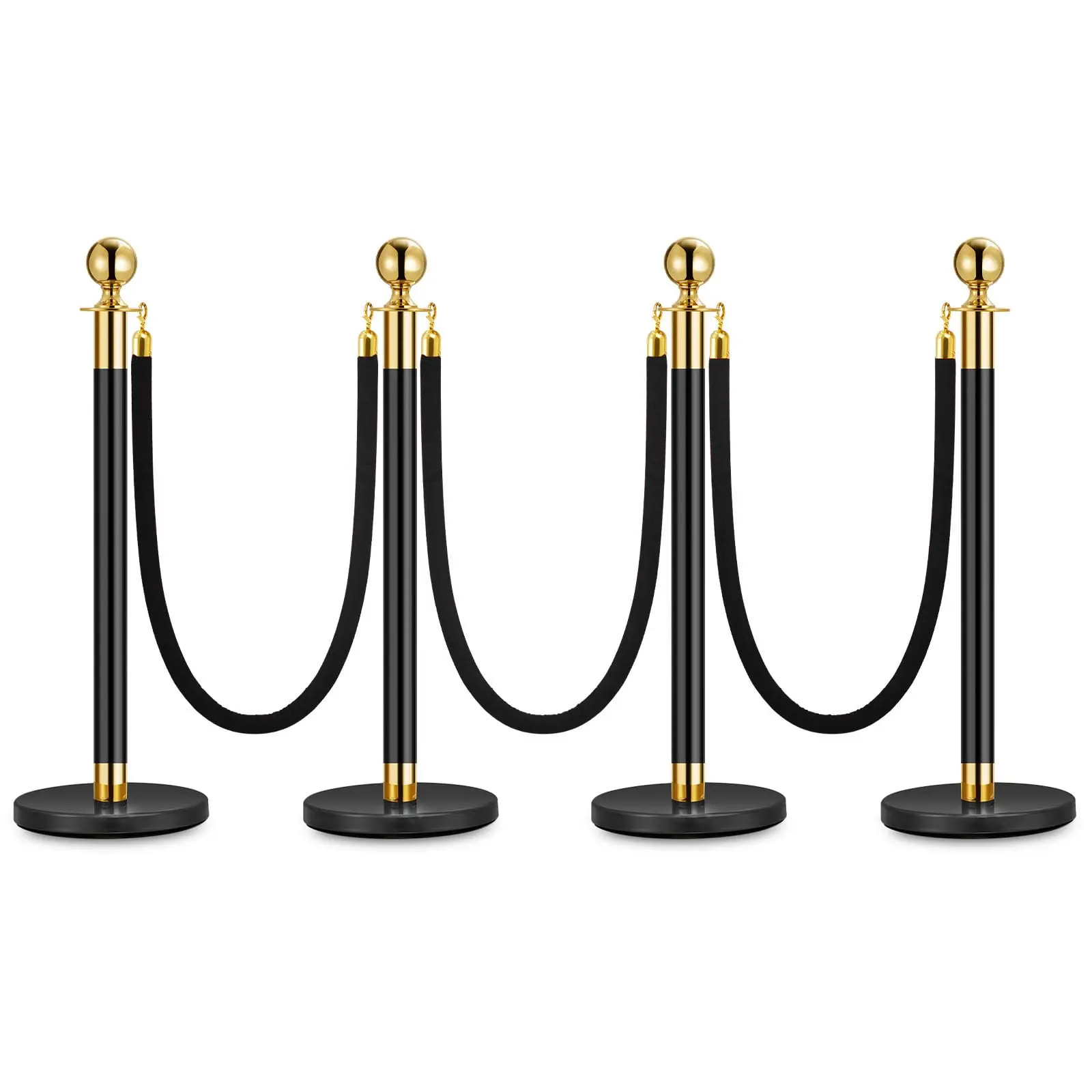 Garvee 4Pack Black Stanchions with 5FT Velvet Ropes, Crowd Control Barrier Queue Divider with Fillable Plastic Base for Theaters, Clubs, Hotels, Museums, Exhibitions