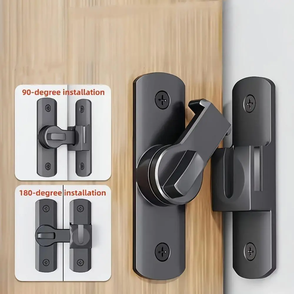 Security Door Lock Handle Hardware, Adjustable 90° & 180° Sliding Bolt Latch, Anti-Pick Anti-Theft Safety Protection Lock, Fits Multiple Surfaces for Home, Office & Garage Doors