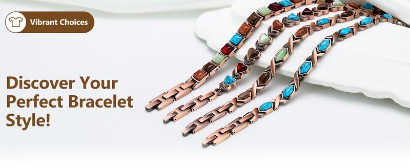 Jecanori Copper Bracelet for Women f, Pure Copper Magnetic  Bracelets with 3800 Gauss,Natural Turquoise Gifts for Women,Size Adjustable