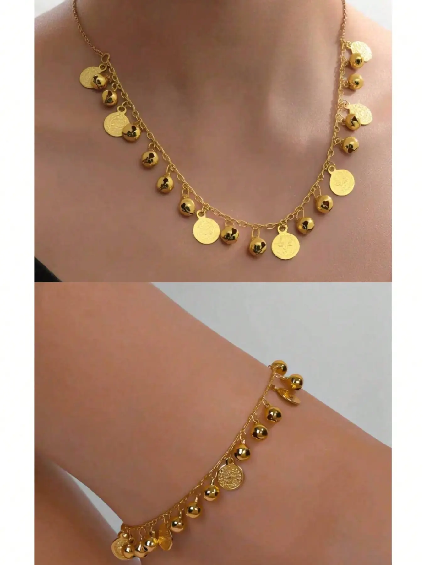 Two-Piece Elegant Vintage Bell Jewelry Set, Necklace and Anklet, Fashionable Party Accessories, Women's Unique Style Gift