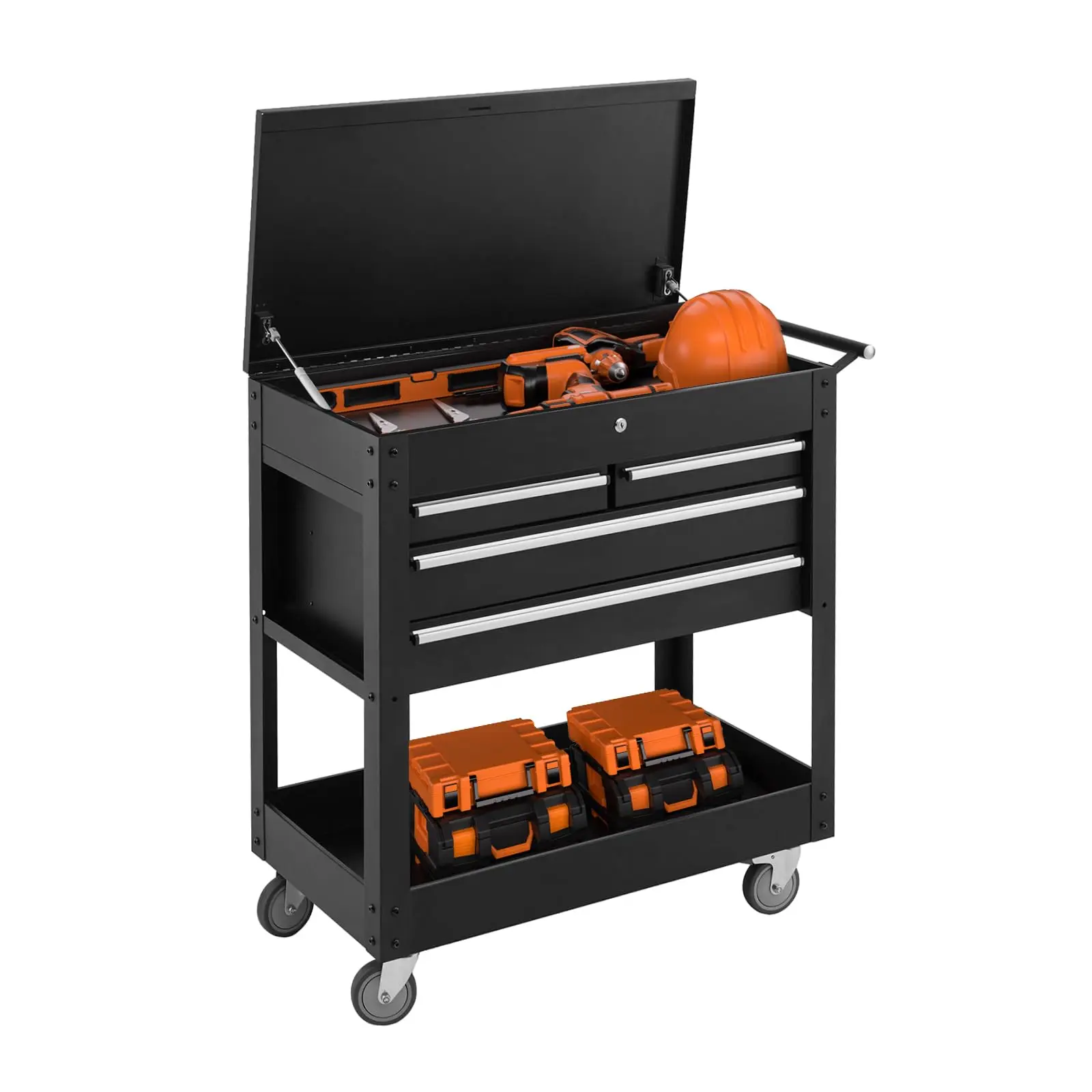 Heavy-Duty 4-Drawer Rolling Tool Cabinet – Lockable Metal Tool Box Storage Organizer – Powder-Coated, Multi-Tier Drawers, Mobile Cart for Garage, Workshop, Warehouse, Repair Shop