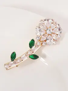 French Luxury Artificial Zircon Flower Hair Clip, Emerald Leaf Sparkle Edge Clip, High-End Micro-Arc Duckbill Clip, Headwear Accessory