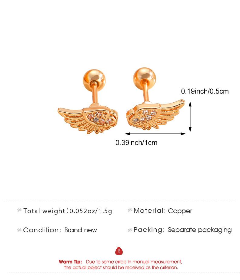 Angel Wings Design Couple Cartilage Piercing Ear Studs, Sweet and Cool Hot Girl Style Micro Inlaid Zirconia Earrings