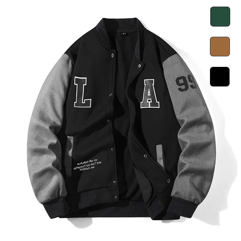 Fashion Men American Varsity Baseball Knit Jacket, Stylish Color‑Block Raglan Sleeve, Eye‑Catching Letter Print Design, Loose Casual Sports Outer Coat Perfect For Spring Street‑Style Looks