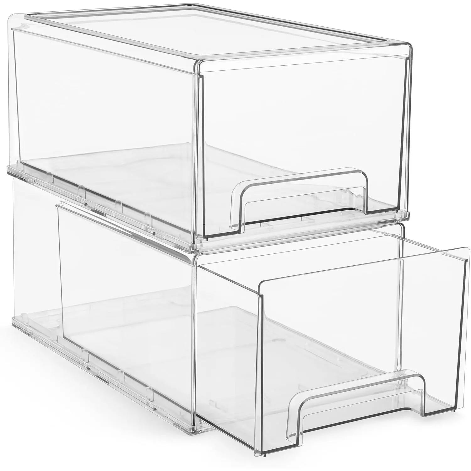 Large Clear Stackable Storage Drawers – 2-Pack Plastic Organizer Bins with Handles – Stackable Pull-Out Storage Drawers for Closet, Pantry, Office, Bathroom, Craft, and Toy Organization