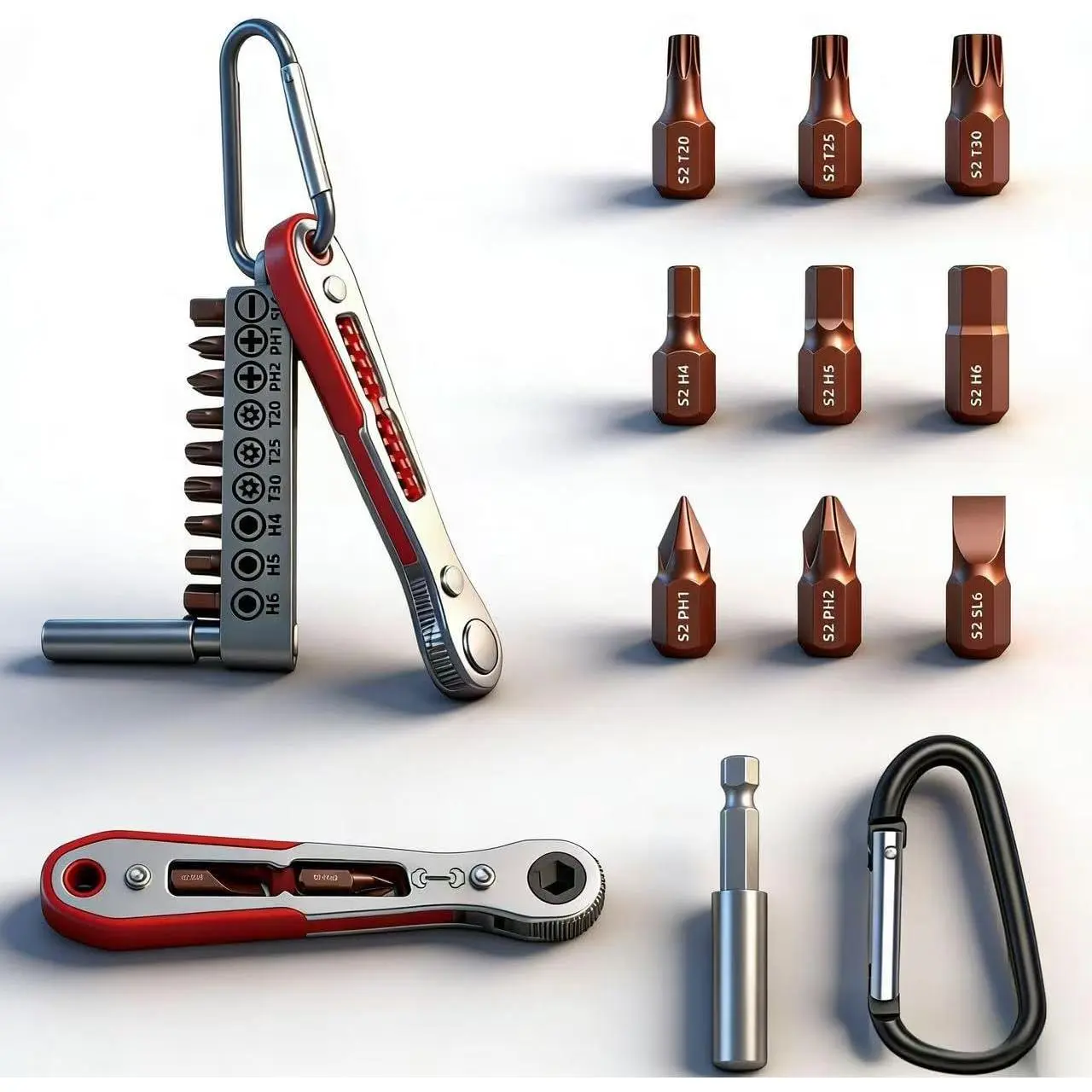 12-Count Ratcheting Right Angle Ratchet Bits Set with 18mm Attachments, Sockets, and Hand Tools for Hardware Repairs