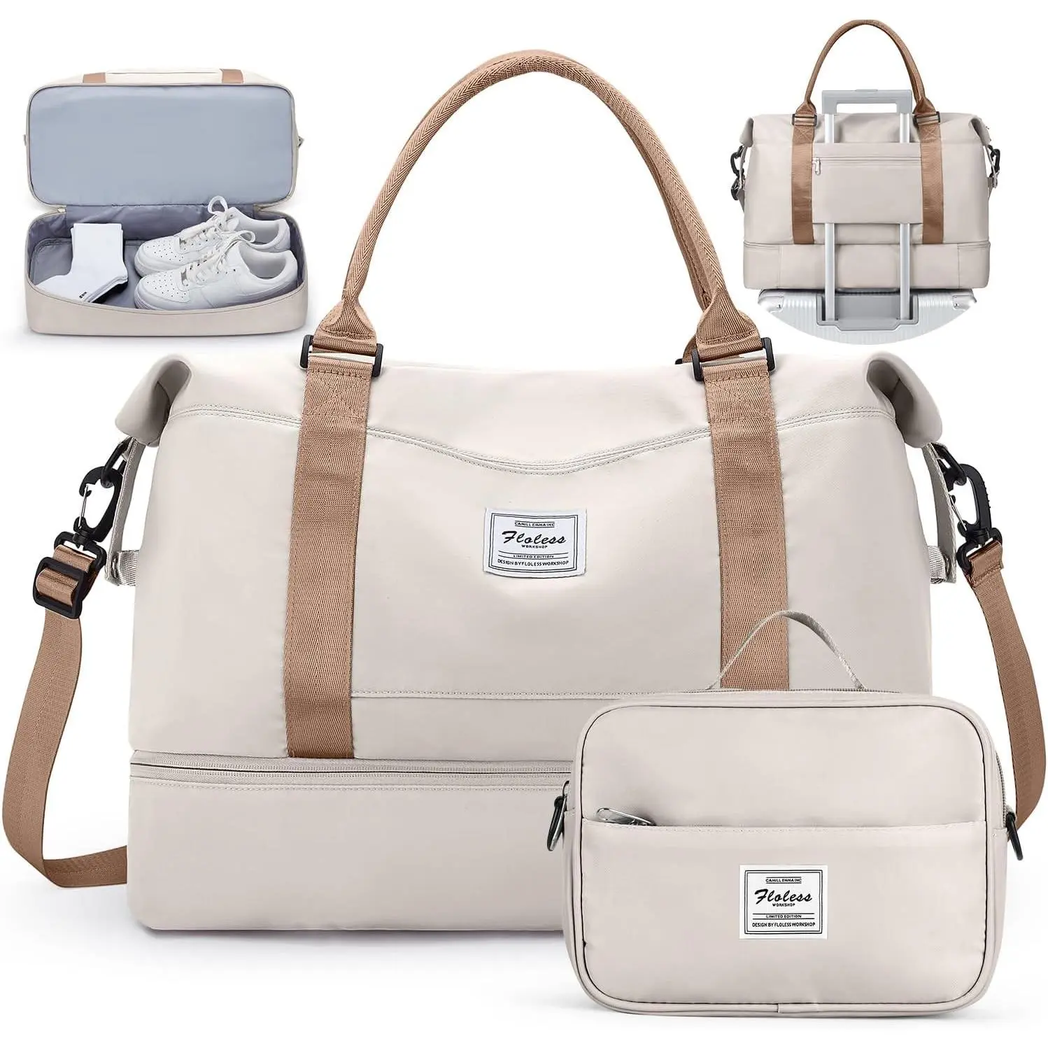 Travel Duffel Bag with Shoes Compartment,Weekender Bags for Women Travel | Overnight Carry- Bag with Toiletry Bag, For Spirit Airlines 18x14x8 Personal Item Bag