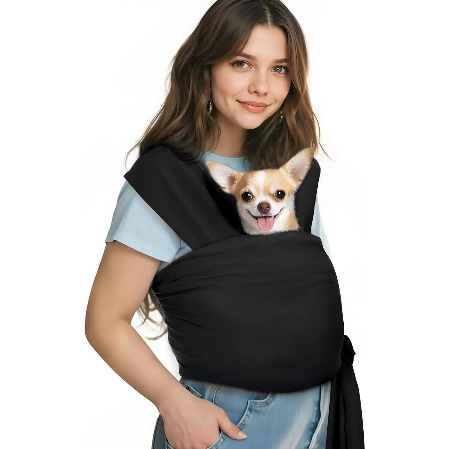 Pet Sling Carrier for Small Dogs and Cats, Hands Free Dog Carrier Sling, Anti-Anxious Soft Cotton Front Facing Cat Carriers Papoose, Puppy Kitten Pouch Reduce Back Neck Pain, Black