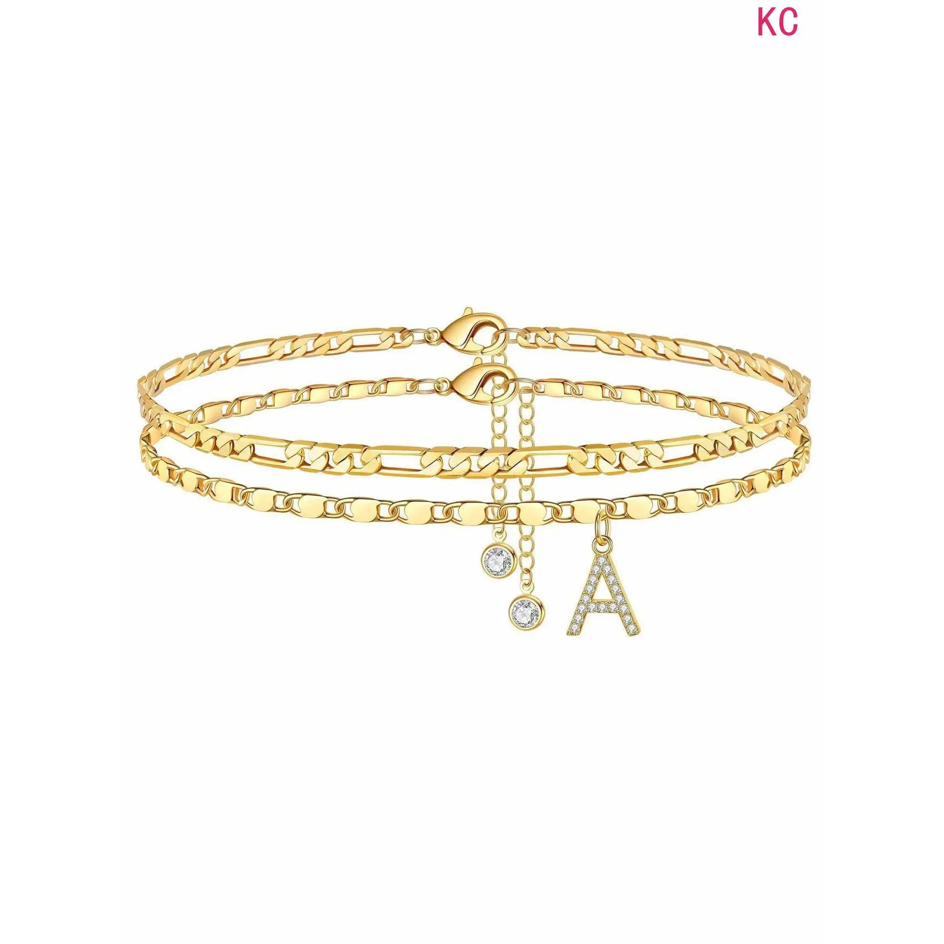 Women’s Layered Initial Pendant Anklet Set, Anti Allergy Waterproof Adjustable A-Z Letter Foot Jewelry For Daily Casual Outfit Matching Accessories