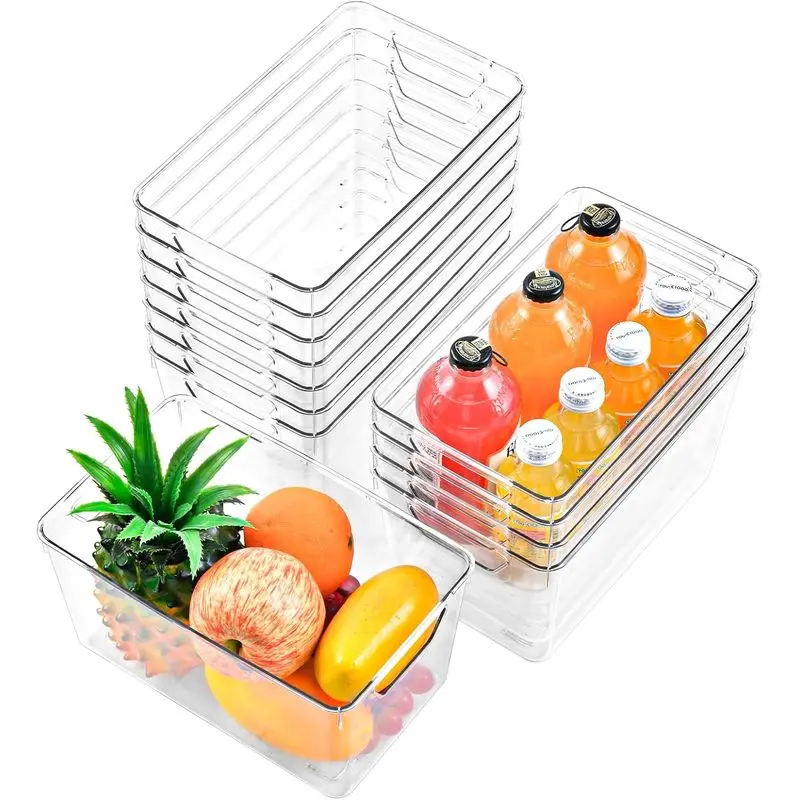 12 Pack Pantry Organization and Storage,Clear Plastic Storage Bins |   Middle, Cabinet Organizer, Clear Plastic Storage Containers with Handle,Acrylic Storage Bins for Cabinet, Fridge