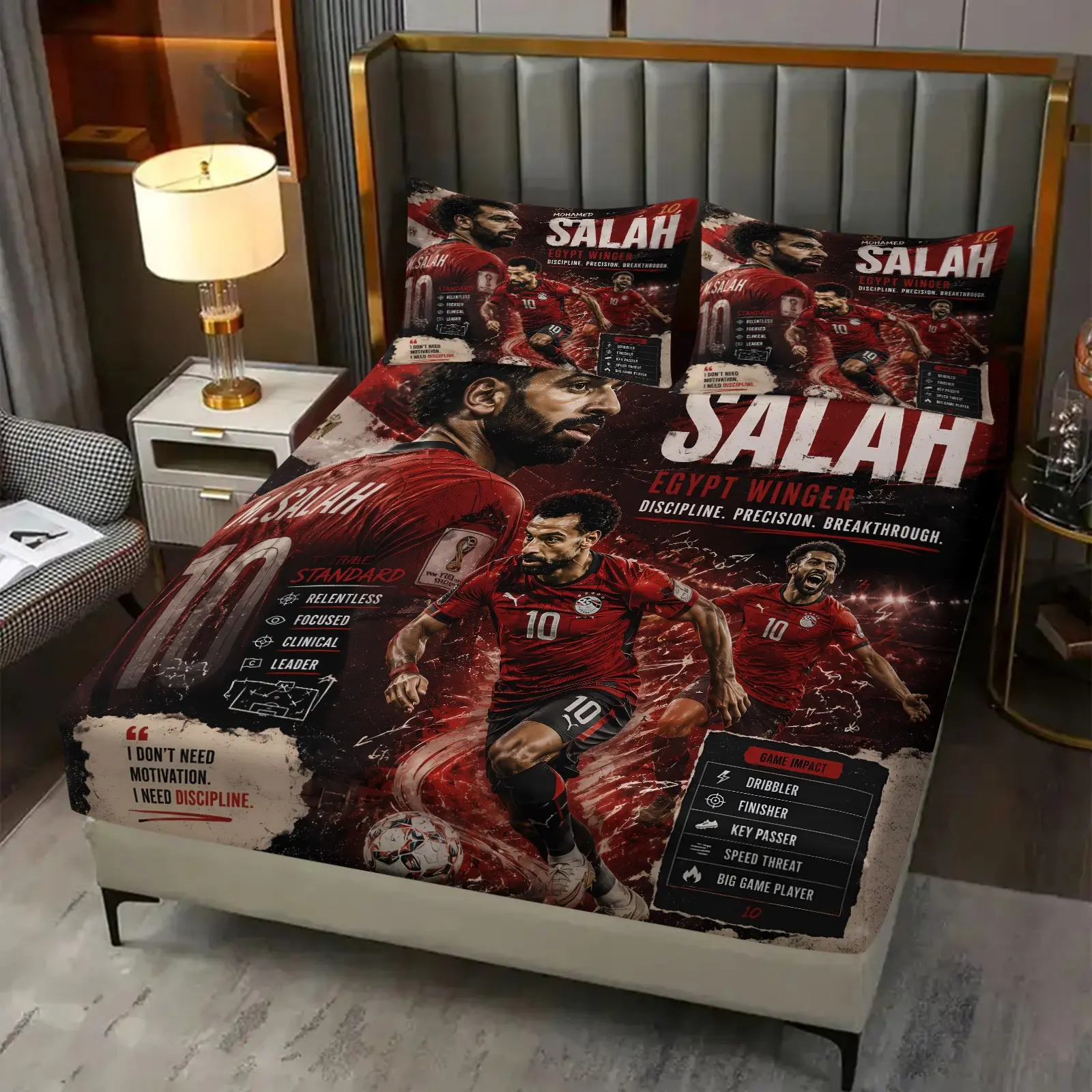 Cool Ink Splash Sports Athlete Portrait Fitted Sheet Set, Incude 1 Bedspread and 2 Pillowcases, National Team Red Jersey Athlete Collage Print Deep Pocket Elastic Mattress Cover, Suitable for Youth Adult Sports Lovers Home & Dorm Use