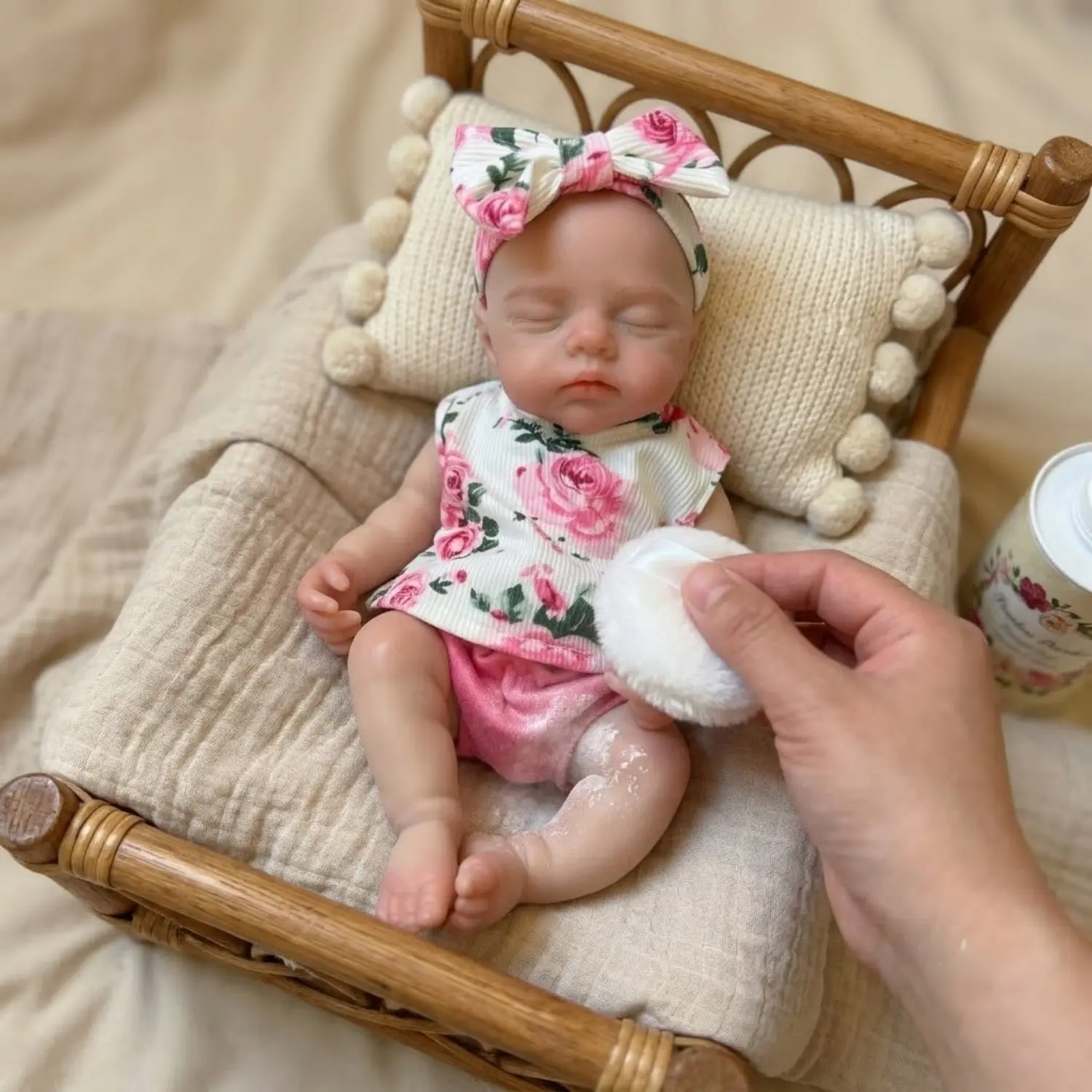 13-Inch Painted Silicone Doll, Super Cute Lifelike Realistic Newborn Reborn Baby Girl, Open Mouth Bathing Toy, High-Quality Simulation Design, Realistic Newborn Doll