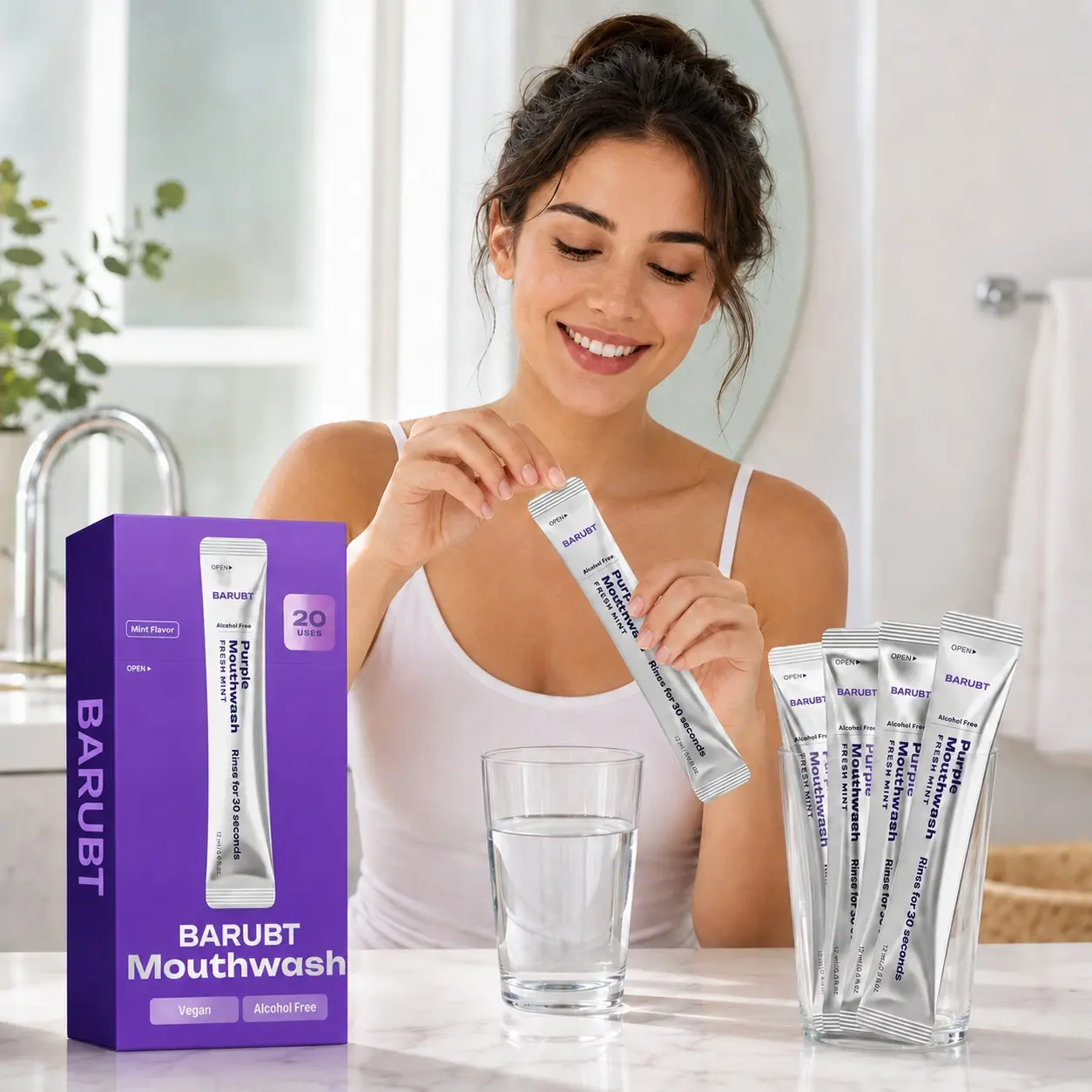 Portable Single-Use Mouthwash, Individually Wrapped Fresh Breath Rinse for Travel, Gym, Office & Outdoor