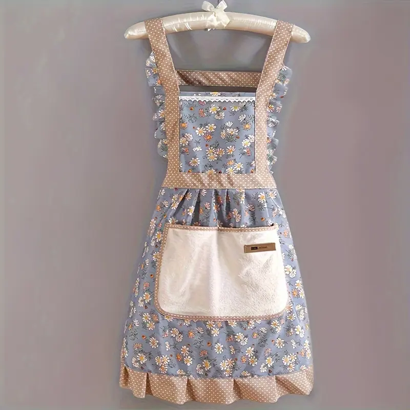 Adjustable Floral Canvas Kitchen Apron for Women, Pink Breathable Half Cooking Apron with Pockets, High Quality Floral Print Apron for Cooking, Chef Service, Gardening, Nail Art and Handcrafts, Kitchen Cooking Aprons, Pocketed Aprons