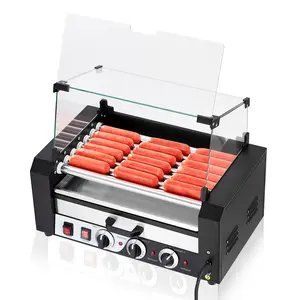 7-Roller Hot Dog Grill with Bun Warmer, Stainless Steel, Dual Zone Control, Holds 18 Hot Dogs, Black