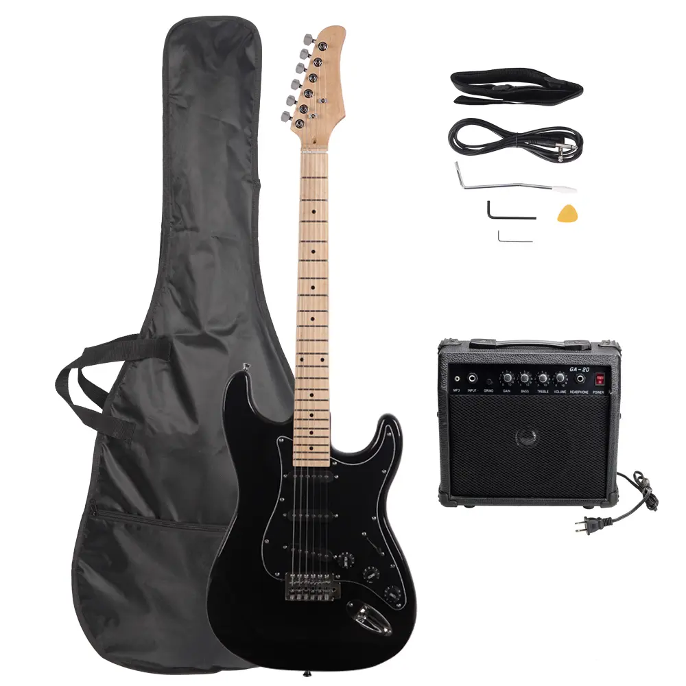Modern Electric Guitar Full Set - Beginner Starter Kit with Amplifier, Black Pickguard, Gig Bag, Shoulder Strap, Picks & Accessories for Home Practice, Performance