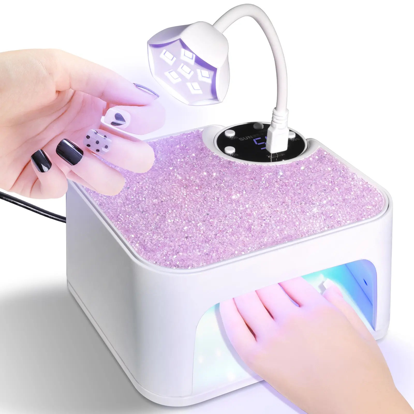 UV LED Nail Lamp , UV Light for Gel Nails,With a USB Nail Lamp , Professional Gel Light Dryer with 4 Timers , Sparkling Rhinestones Diamond Curing Lamp, Nail Art Tools, for Salon & Home,Suitable for Thanksgiving,Valentine's Day, Birthday, Christmas gift