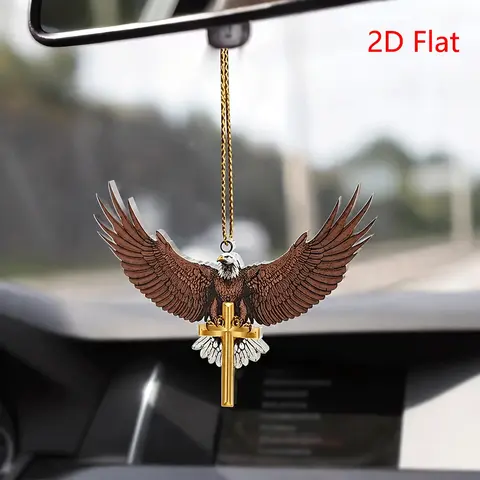 1pc 2D Plane American Eagle Car Pendant, Christian Cross Rearview Mirror Ornament, Car Decoration, Home Wall Decor