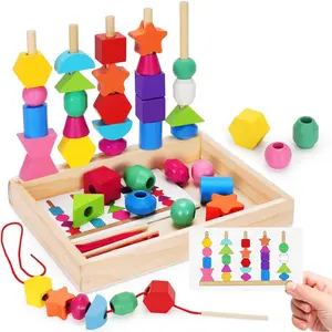 Montessori Wooden Lacing Beads Toys for 3 4 Year Old Toddler Kids, Sequencing & Stacking Block Toy with Storage Box, STEM Preschool Learning Toys, Christmas Birthday Gifts for Boys Girlsfidget toys