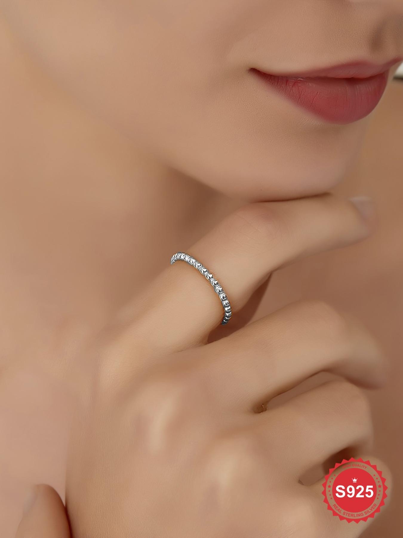 S925 Sterling Silver Simple Stackable Round Bead Ring, Fashion Accessories for Women & Girls, Trendy All-match & Exquisite Jewelry for Birthday Gift