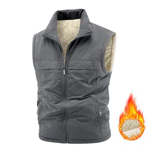 Men's wool lined zipper vest with windproof stand up collar; Internal pockets provide additional storage space; Very suitable for daily wear in autumn and winter seasons