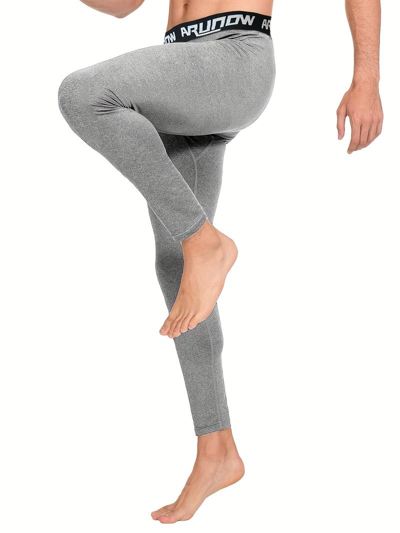 2pcs Men'S High-Elastic Waistband Thermal Leggings - Full-Length Tight-Fit Winter Pants with Full-Length Zipper Closure, Thermal Insulation for Gym, Running, Casual Wear - Solid Color Athletic Pants (hand Washable), Gym Wear, Sleek Design