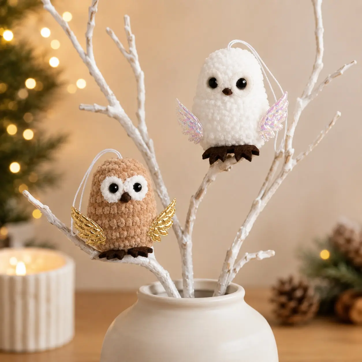 1PC/2PCS—Knitted Owl Pendant, Home Decor, Dry Branch Decoration, Christmas Tree Ornament, Halloween, Thanksgiving, Party Decor, X-mas Gift Idea