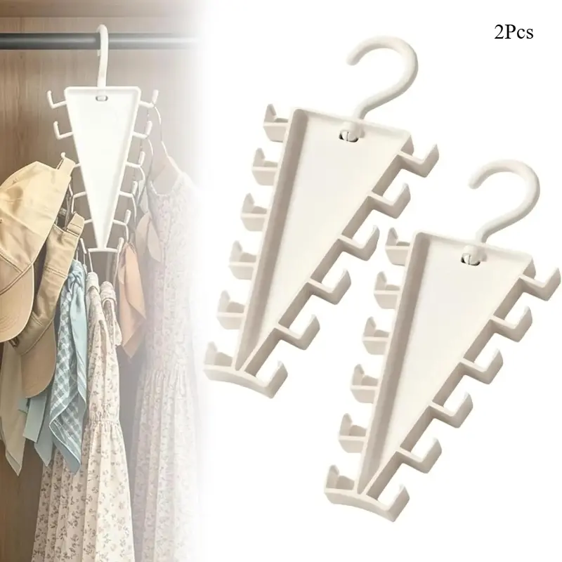 2Pcs V Shaped Double-Sided Closet Organizer Hanger, 360° Rotatable Space Saving Clothes Hanger Organizer, Multi-Layer Vertical Storage Rack with 12 Hooks for Shirts, Jackets, Pants