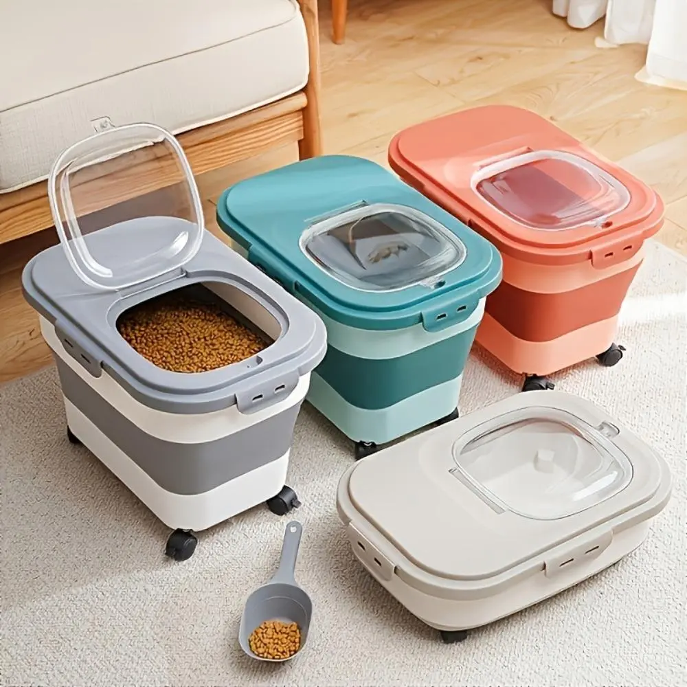 FAXHION Foldable Pet Food Storage Container Set (5-30 Lbs) | with Airtight Lid And Wheels, Moisture-Proof Cat And Dog Food Container, Large Capacity Foldable Pet Food Storage Bin, Suitable for Pet Food, Grains, And Flour