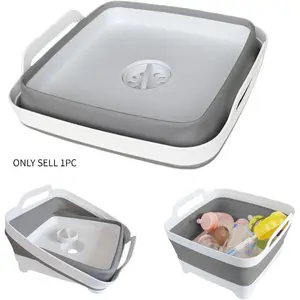 Collapsible Wash Basin with Drain Plug - Foldable Kitchen Sink for Baby Bottles, RV Camping, Space-Saving Dish Tub