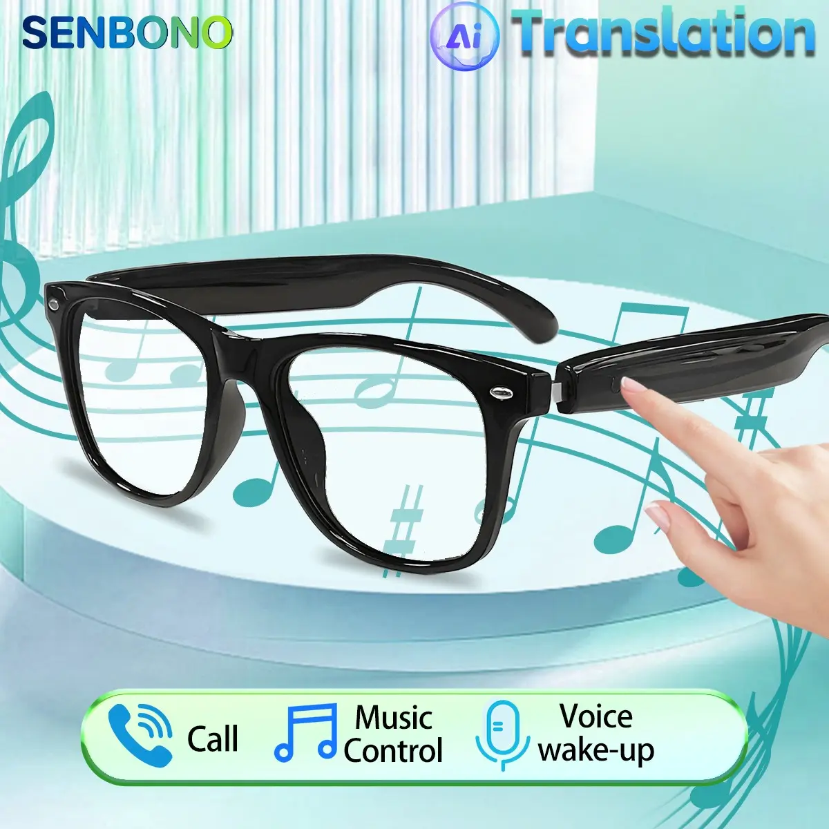 SENBONO Smart Glasses, Polarized BT Smart Sunglasses, Microphone Speaker, UV Protection, Voice Assistant, Ai Translation