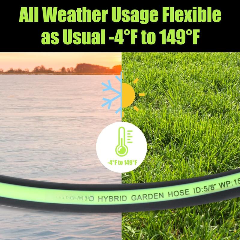 Kink Free Garden Hose 10ft 5/8", Heavy Duty Hybrid Water Hose, Ultra Durable Flexible Rubber Hose with Sprayer Nozzle,Leakproof Yard Outdoor Hose with Brass Solid Connector