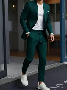 2pcs Men's Fashion Formal Suit Set, Formal Wear, Jacket With Collar & Trousers, Ideal for Wedding, Party And Celebration
