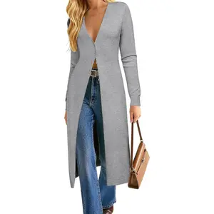 Womens Long Cardigan Trendy, Lightweight Knit Dusters Coat, V Neck Button Up Sweater Maxi Dress