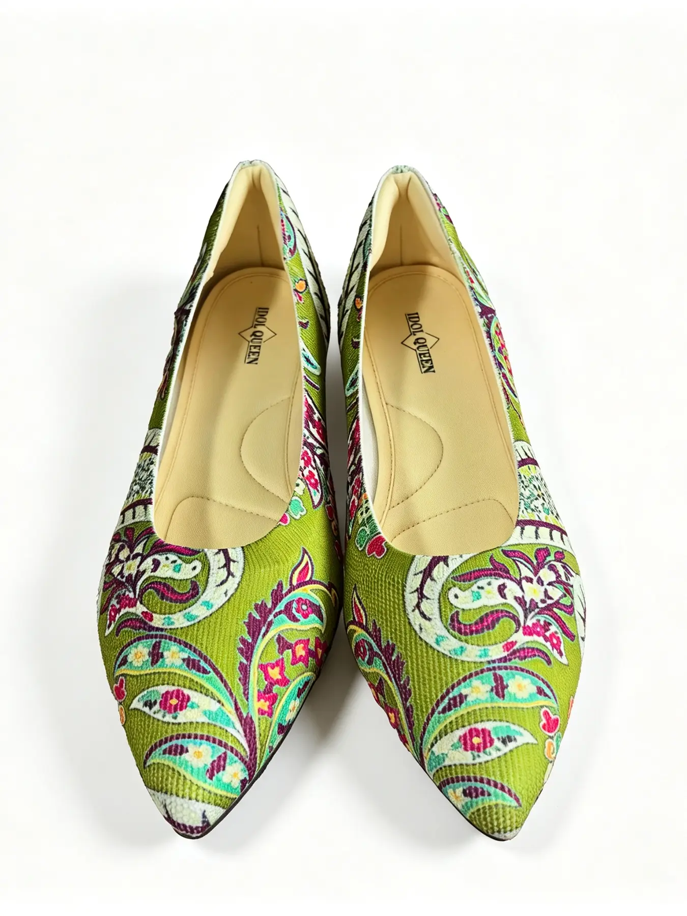 Printed Pointed Toe Low Heel Shoes, Casual Retro Style, All-Over Print, Fabric Upper, Tpr Sole, Perfect for Daily Wear