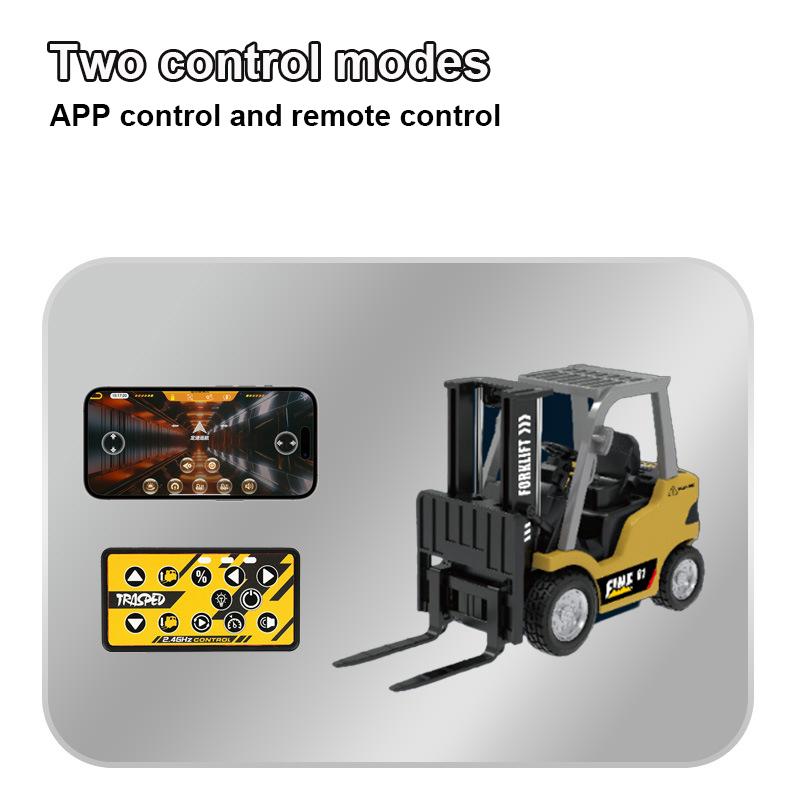 1/64 Alloy Forklift Truck Toy, Mini Remote Control Forklift Truck RC Construction Truck with Rechargeable Battery, 2 in 1 Lift Fork & Hook with Lights & Sounds for Adults Kids Boys Girls Christmas Birthday Gifts