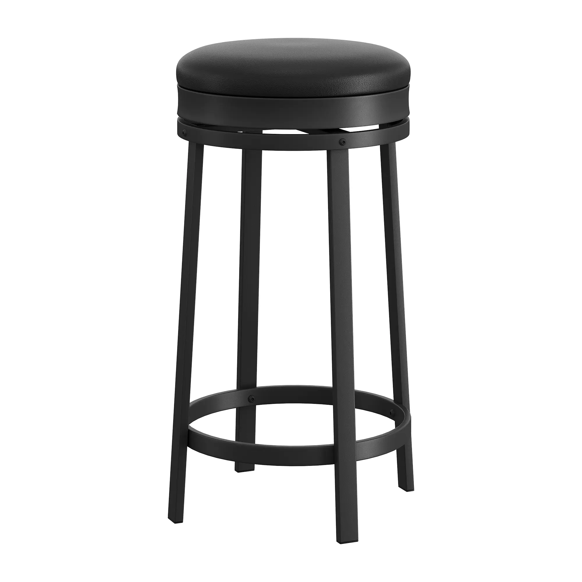 24'' Swivel Bar Stools Set with Footrest, Modern Counter Height Barstools with PU Leather Upholstered and Metal Frame, Backless Round Bar Stools for Kitchen Island