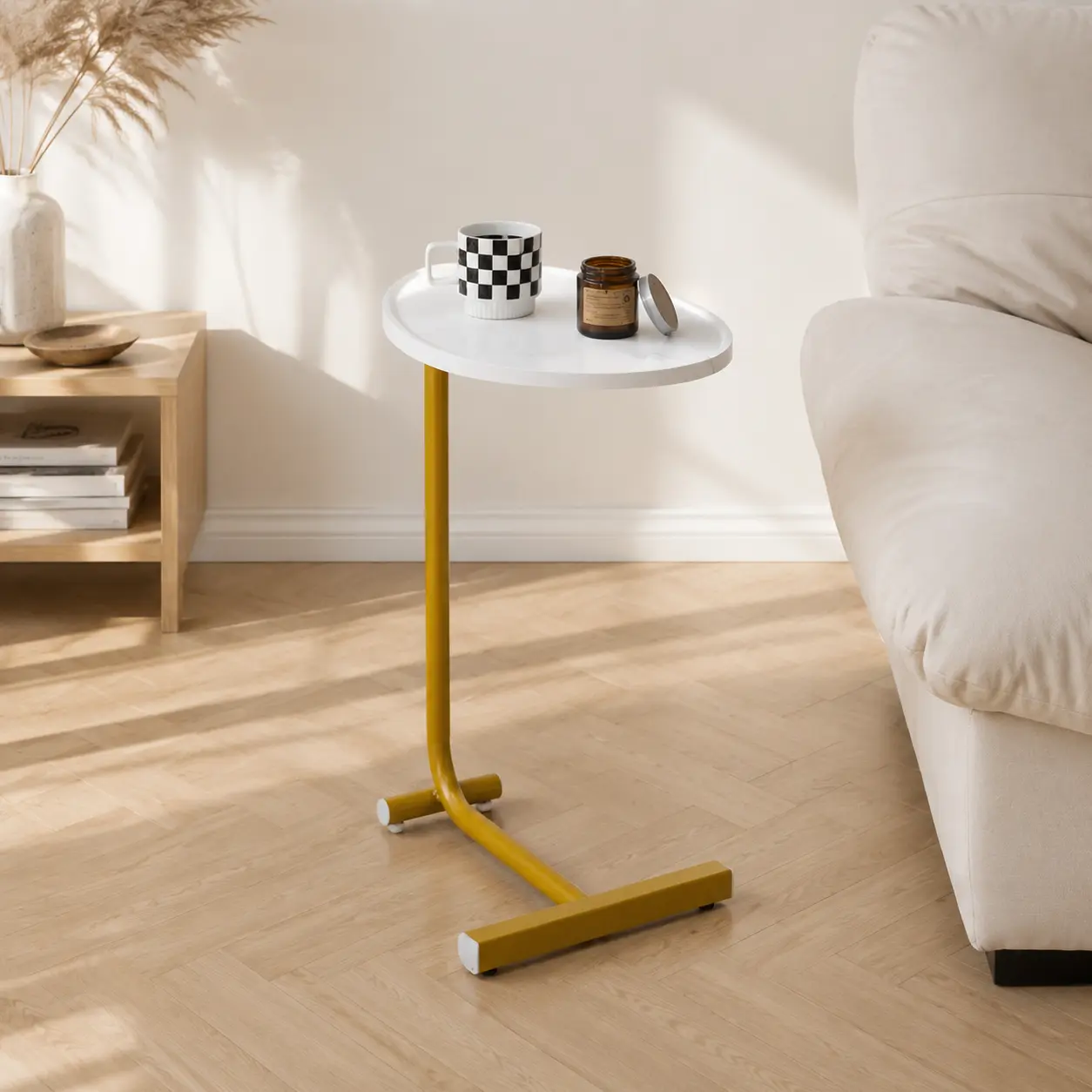 Littleox White Small C shaped End Table Versatile C shaped Side Table Fits Next to Sofa and Bed Stable Side Table for Bedroom Living Room Daily Use Lightweight Side Table